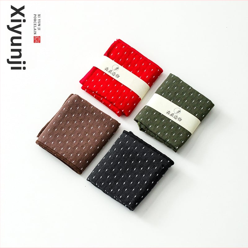 Ιαπωνικού στυλ πετσέτα για τσάι από βαμβάκι-λίνες, απορροφητική, κεντημένη πετσέτα για την τσαγιέρα, αξεσουάρ σετ τσαγιού