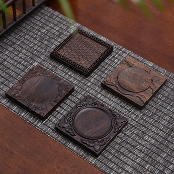 Σετ τεϊκής τελετής από εβονικό ξύλο: βάση για φλιτζάνι με θερμομονωτικό υπόστρωμα, λαξευτή αντιολισθητική βάση, ρετρό κινεζικό στυλ