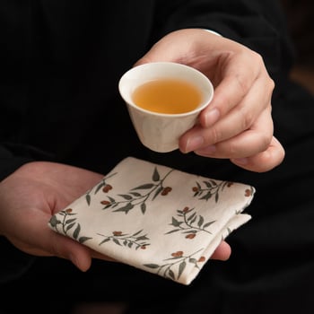 Čajna krpa od 100% pamuka — Pan tea, šifra Pc2025cd 005, cvjetni uzorak, zen stil, ručna izrada