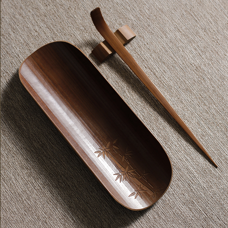 Χειροποίητο σετ τελετής τσαγιού από μπαμπού, τριών τεμαχίων, με χαλάκι τσαγιού, πετσέτα τσαγιού και κουτάλι τσαγιού