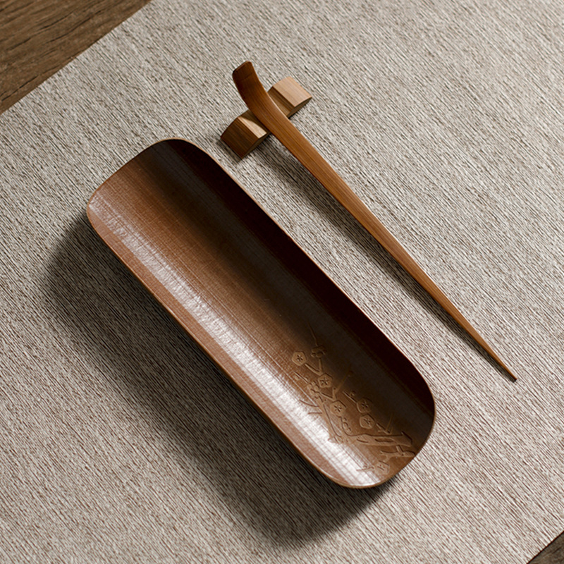 Χειροποίητο σετ τελετής τσαγιού από μπαμπού, τριών τεμαχίων, με χαλάκι τσαγιού, πετσέτα τσαγιού και κουτάλι τσαγιού