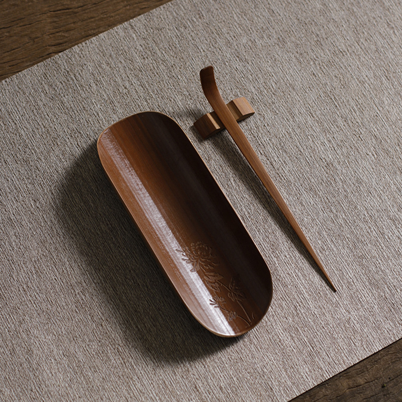 Χειροποίητο σετ τελετής τσαγιού από μπαμπού, τριών τεμαχίων, με χαλάκι τσαγιού, πετσέτα τσαγιού και κουτάλι τσαγιού