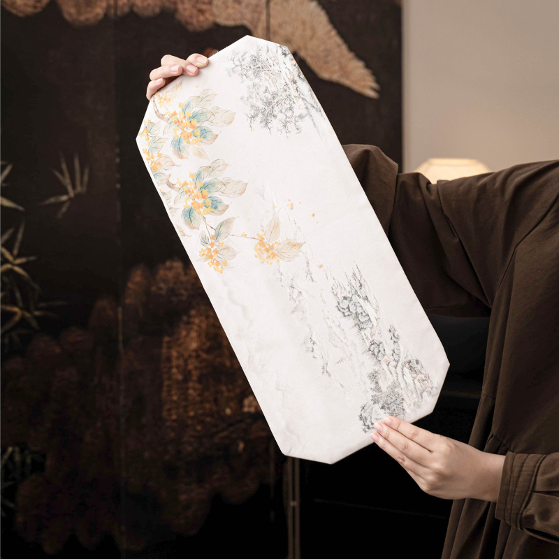 Διπλής όψης τραπεζομάντηλο για τσάι από Fragrant Cloud Silk ύφασμα, Νέο κινεζικό στυλ, Yogehome, βάρος 150 g