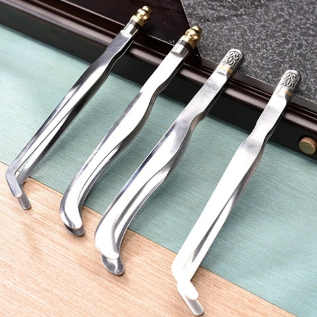 Δαμασκηνό σετ τελετής τσαγιού από ανοξείδωτο ατσάλι, πέντε τεμάχια: κουτάλι τσαγιού, κλιπ για τσαι, βελόνα τσαγιού, πιρουνάκι φλυτζανιού και δίσκος, σε νέο κινεζικό στυλ