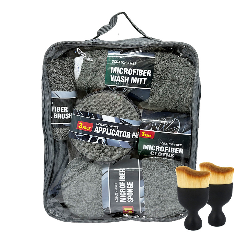 11 τεμάχια σετ καθαρισμού αυτοκινήτου με πανιά, μαντηλάκια, σφουγγάρια γυαλίσματος και βούρτσες κέντρων τροχών