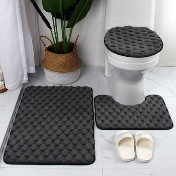 Set od tri kupaonske prostirke za pod, poliester, strojno tkanje, pravokutni oblik, jednobojni uzorak, strojno pranje