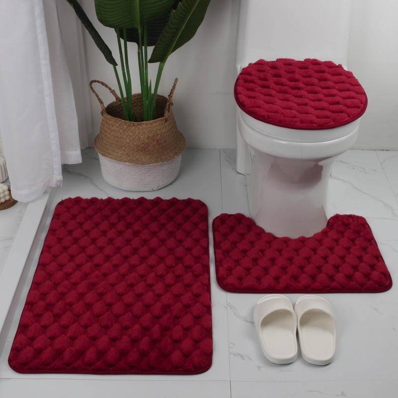 Set od tri kupaonske prostirke za pod, poliester, strojno tkanje, pravokutni oblik, jednobojni uzorak, strojno pranje