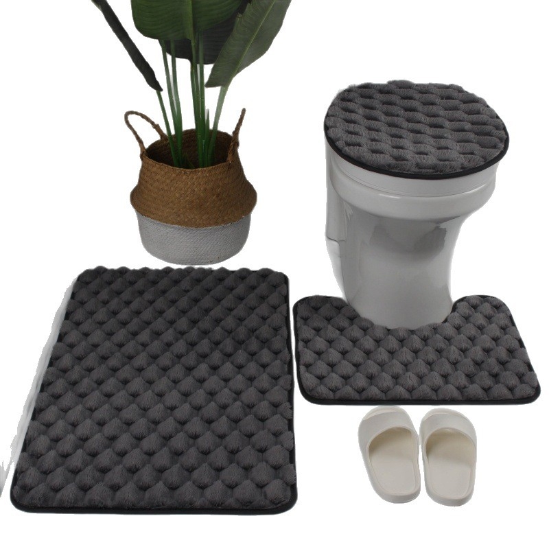 Set od tri kupaonske prostirke za pod, poliester, strojno tkanje, pravokutni oblik, jednobojni uzorak, strojno pranje