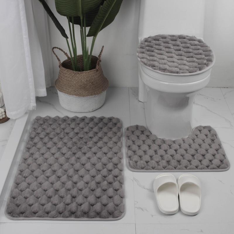 Set od tri kupaonske prostirke za pod, poliester, strojno tkanje, pravokutni oblik, jednobojni uzorak, strojno pranje