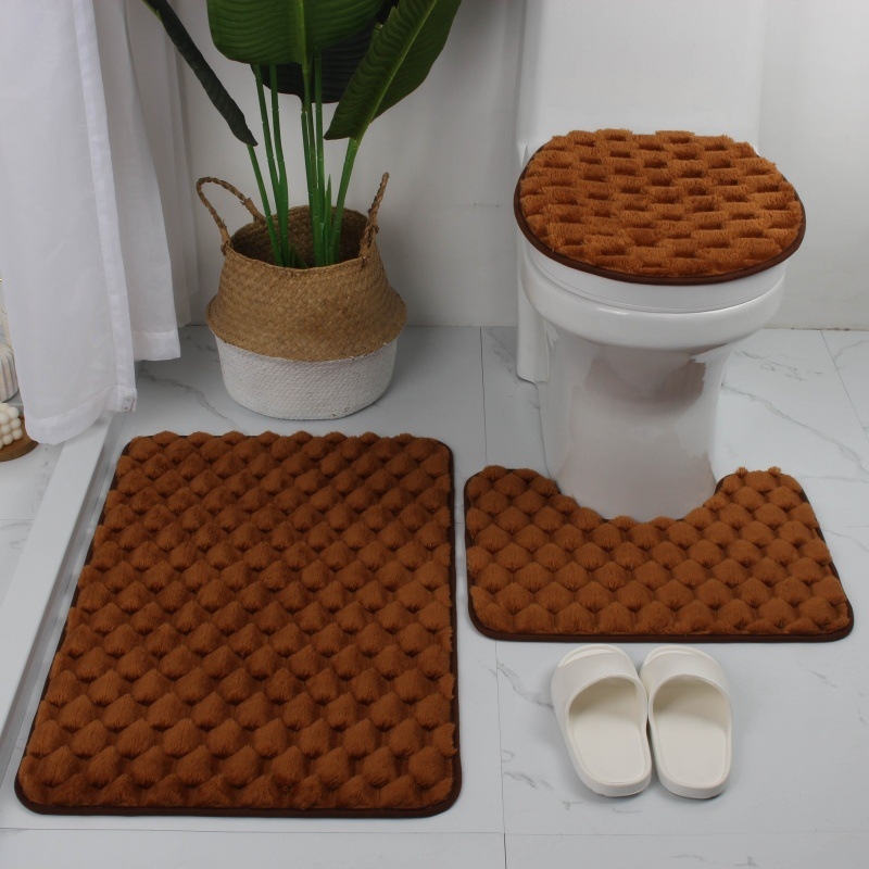 Set od tri kupaonske prostirke za pod, poliester, strojno tkanje, pravokutni oblik, jednobojni uzorak, strojno pranje