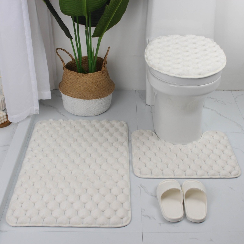 Set od tri kupaonske prostirke za pod, poliester, strojno tkanje, pravokutni oblik, jednobojni uzorak, strojno pranje