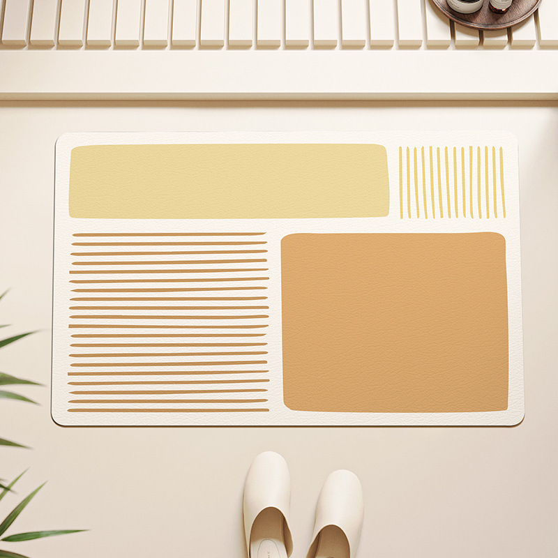 Kupaonska prostirka od diatomitne gline, protuklizna, periva, minimalisticki uzorak linija, kvadratnog oblika, pogodna za kupaonu i poslovne prostore