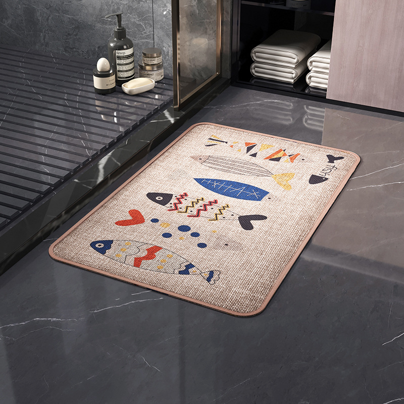 Podna prostirka za kuhinju i kupaonicu, imitacija lana, tisak, kvadratni oblik, jednobojni ili crtani uzorak, čišćenje usisavačem, pogodno za kuhinju, ulaz i balkon