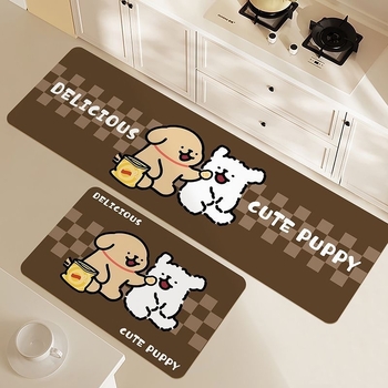 Dva komada set kuhinjskih prostirki od poliestera s motivom slatkog šteneta, kvadratnog oblika, upijajuće i otporne na mrlje, jednostavno za održavanje