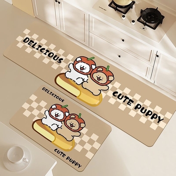 Dva komada set kuhinjskih prostirki od poliestera s motivom slatkog šteneta, kvadratnog oblika, upijajuće i otporne na mrlje, jednostavno za održavanje