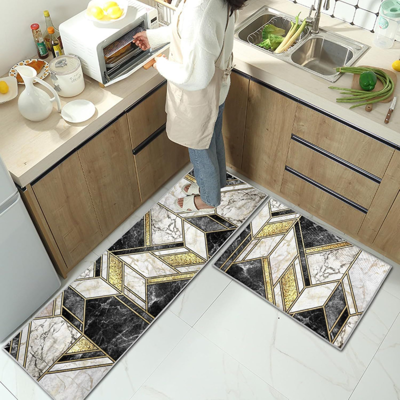 Dvije podne prostirke nordijskog apstraktnog stila, poliesterska vlakna, print, kvadratni oblik, pruge i geometrijski uzorak