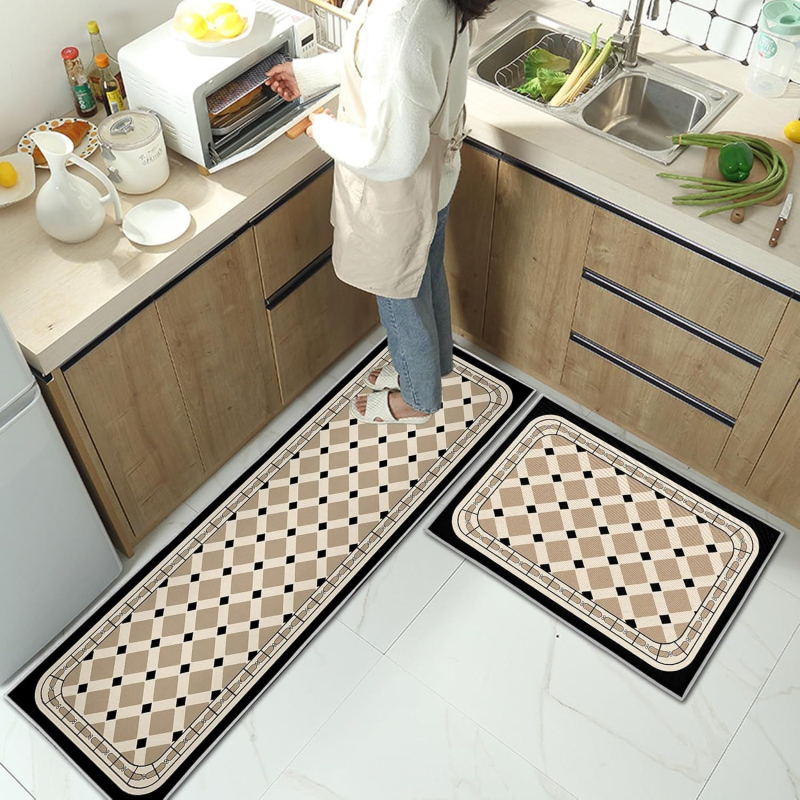 Dvije podne prostirke nordijskog apstraktnog stila, poliesterska vlakna, print, kvadratni oblik, pruge i geometrijski uzorak