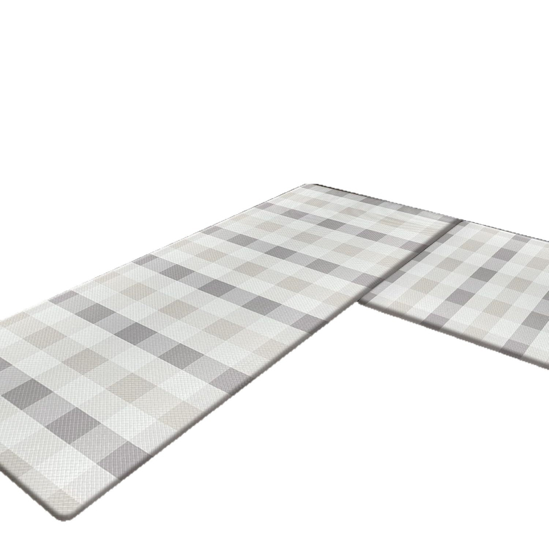 Set od dvije podloge za kuhinju i ulaz, protiv umora, upijaju vodu i masnoću, kristalni velur, kvadratni mrežasti uzorak