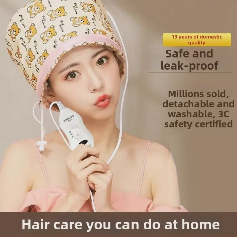 Електрическа загряваща шапка за коса за домашна употреба с спа нагряване, лечение с маска за коса, изсушаваща шапка, сваляща се и миеща се