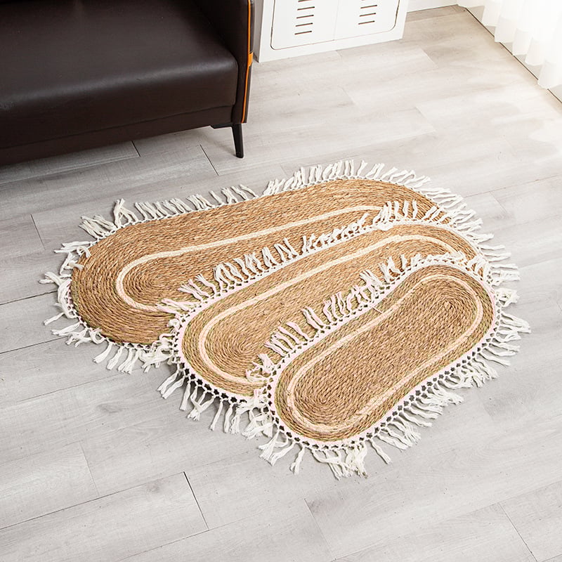 Ovalna prostirka od pamukovog užeta, ručno pletena, prugasti uzorak, periva