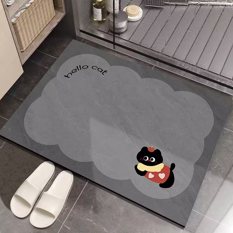 Kupaonska podloga od poliesterskog vlakna, digitalni tisak, pravokutnog oblika, uzorak mreže/blok boja/minimalističke linije, periva