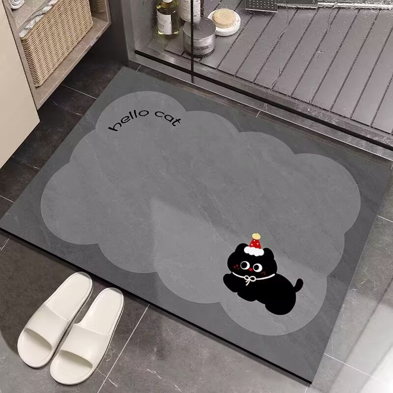 Kupaonska podloga od poliesterskog vlakna, digitalni tisak, pravokutnog oblika, uzorak mreže/blok boja/minimalističke linije, periva