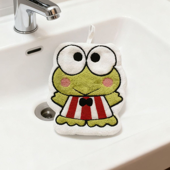 Käterätik korallveluurist, imav, rippuva disainiga, laste multikasug motiiv; materjal: korallveluur polüester; lõngad: 150d; kaal: 30–50 g; töötlemine: tikandid, kontuur; kohandatav