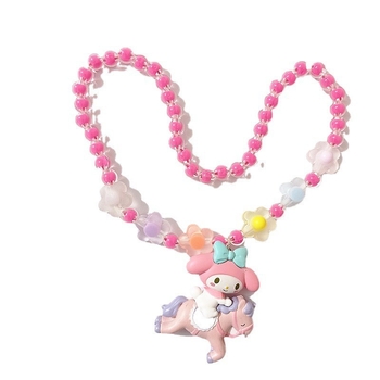 Dječja ogrlica s karikaturama: jednorog, My Melody i Pompompurin; materijal: plastika/smola; lanac: perlov lanac; jednoslojna; za djecu; stil: niša