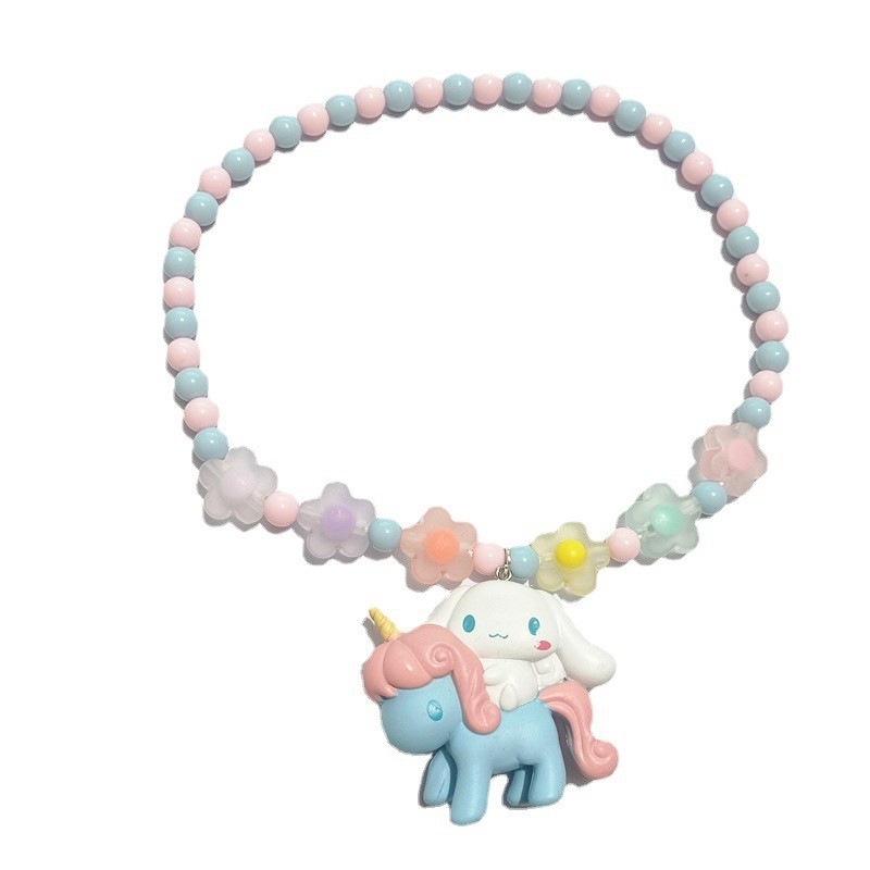 Dječja ogrlica s karikaturama: jednorog, My Melody i Pompompurin; materijal: plastika/smola; lanac: perlov lanac; jednoslojna; za djecu; stil: niša
