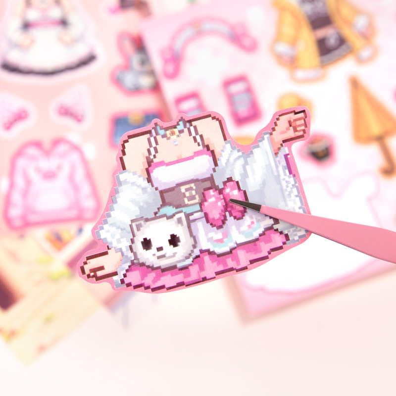 Xinmo Pixel drabužių spintos lipdukų knygelė – padengtas popierius, pixelių stilius, lipdukai ir spauda, rankų darbas