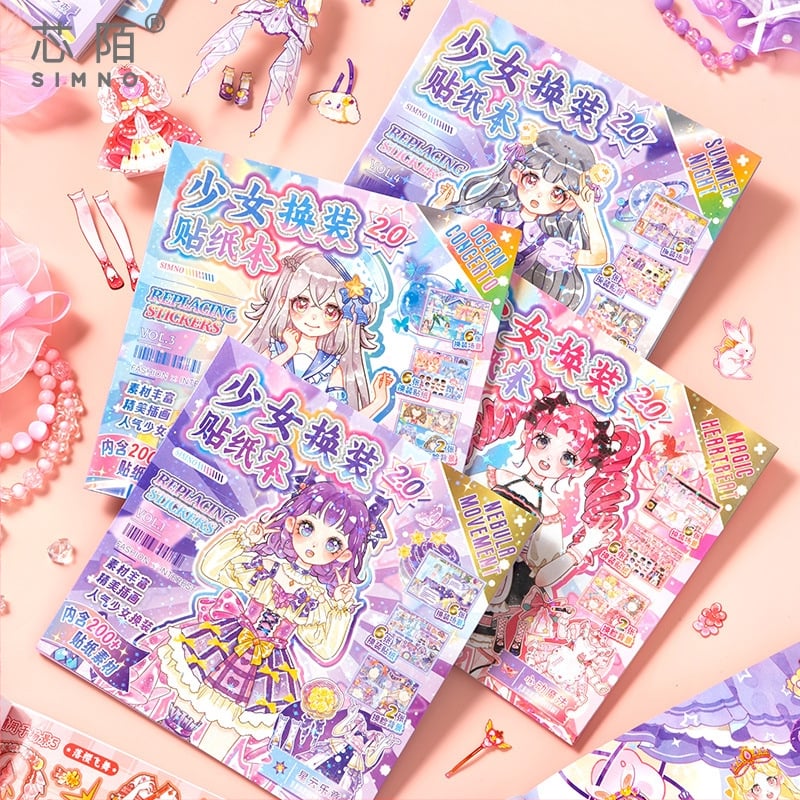 Drabužių lipdukų knygelė vaikams su fantastinėmis scenomis – blizgus popierius, animacinis stilius, lipdukai