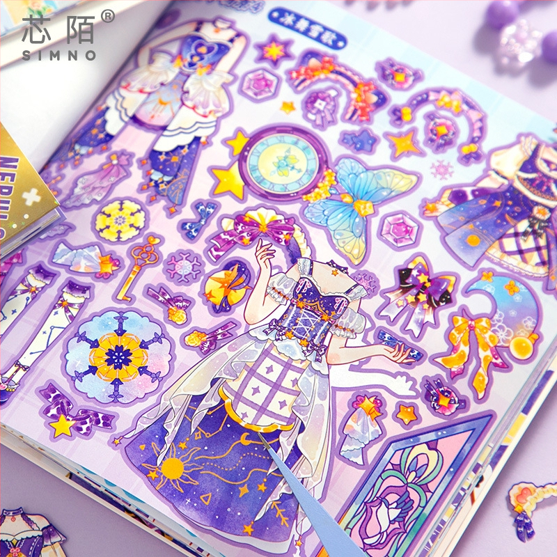 Drabužių lipdukų knygelė vaikams su fantastinėmis scenomis – blizgus popierius, animacinis stilius, lipdukai