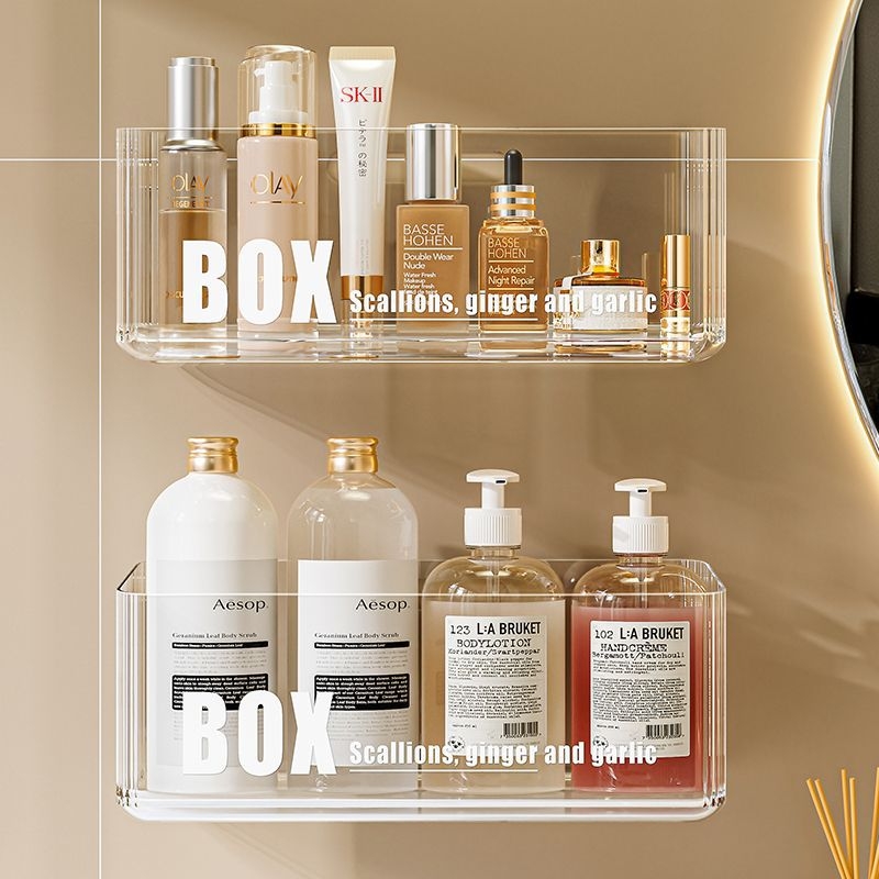 Kosmētikas uzglabāšanas kastīte | Sienas uzstādīšana bez urbumiem | (Model NOYI022, PET plastmasa, vieglā luksusa stils, kosmētika)