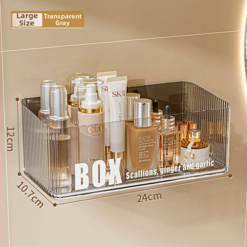 Kosmētikas uzglabāšanas kastīte | Sienas uzstādīšana bez urbumiem | (Model NOYI022, PET plastmasa, vieglā luksusa stils, kosmētika)