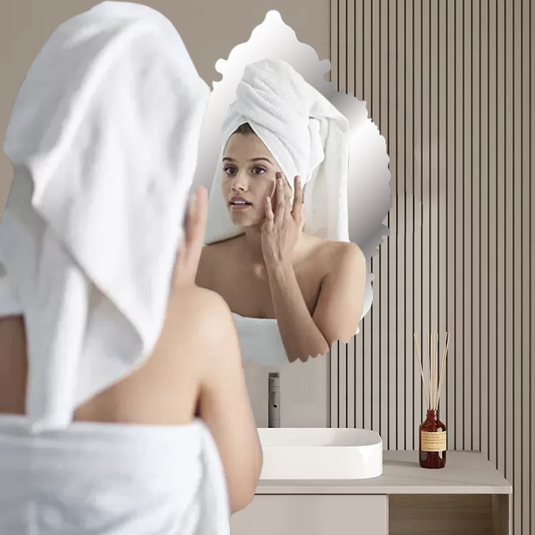 Pašlīmējošs PVC sienas spogulis, klasiskā stila, dekoratīvs vannas istabas spogulis, 1 gab.