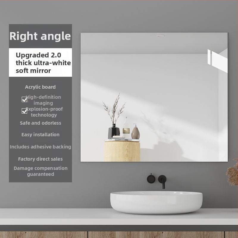 Akrilinis veidrodis, itališko stiliaus, sieninis, lipnus montavimas, be gręžimo, vonios kambario veidrodis