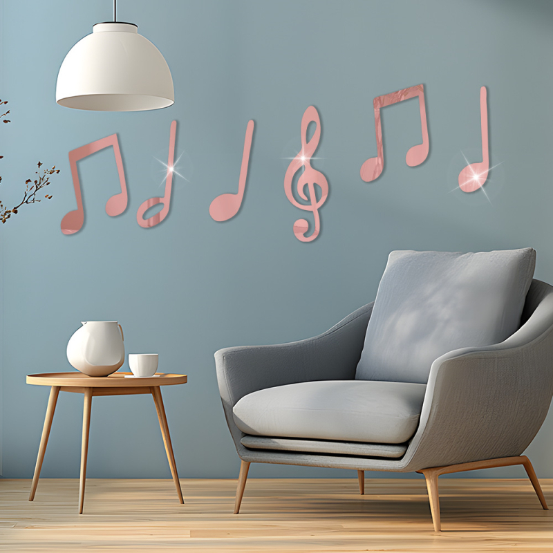PVC стенен стикер 3D музикална нота декорация, самозалепващ се, модерен минимализъм, за всекидневна, спалня и кабинет