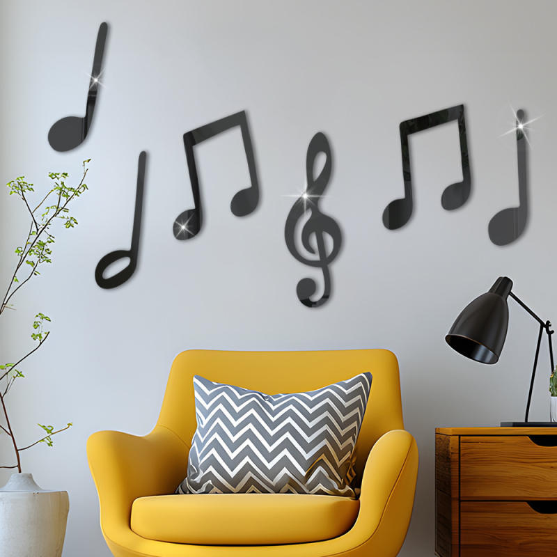 PVC стенен стикер 3D музикална нота декорация, самозалепващ се, модерен минимализъм, за всекидневна, спалня и кабинет