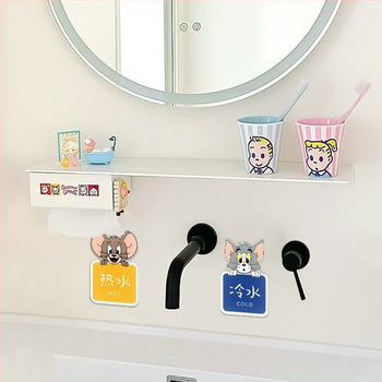 Akrüülseina kleebis kass ja hiir kujundusega vannituppa ja kööki, 2 tk, veekindel, lame karikatuuri stiilis dekoratsioon