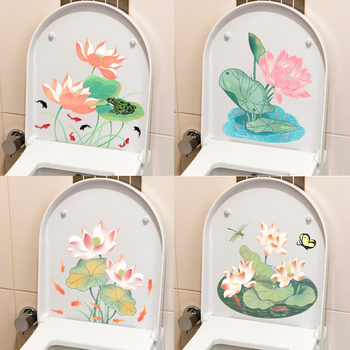 Pašlīmējošs tualetes vāka dekors ar lotosa motīvu – PVC, pašlīmējošs, ainavas raksturs, moderns minimālisma stils, vannas istaba