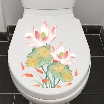 Pašlīmējošs tualetes vāka dekors ar lotosa motīvu – PVC, pašlīmējošs, ainavas raksturs, moderns minimālisma stils, vannas istaba