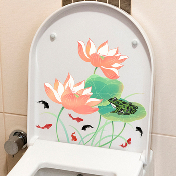Pašlīmējošs tualetes vāka dekors ar lotosa motīvu – PVC, pašlīmējošs, ainavas raksturs, moderns minimālisma stils, vannas istaba