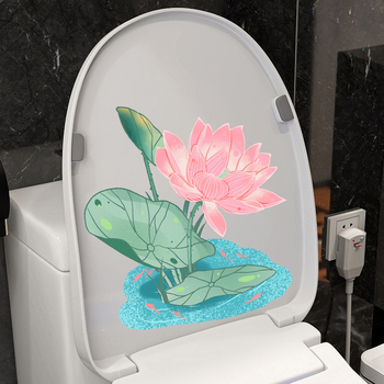 Pašlīmējošs tualetes vāka dekors ar lotosa motīvu – PVC, pašlīmējošs, ainavas raksturs, moderns minimālisma stils, vannas istaba