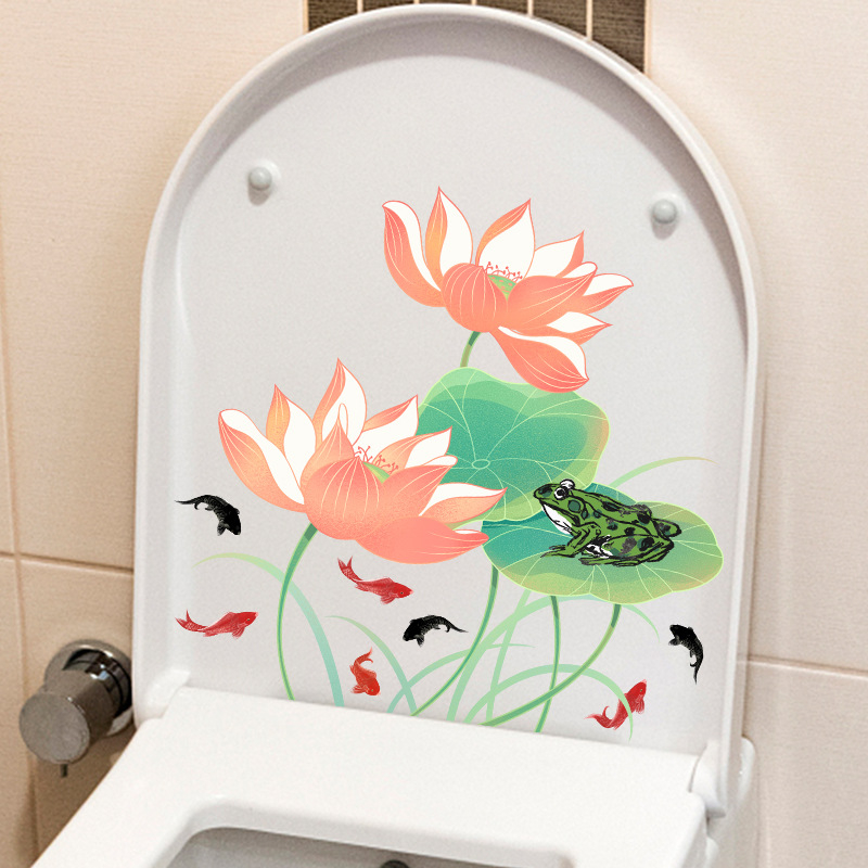 Pašlīmējošs tualetes vāka dekors ar lotosa motīvu – PVC, pašlīmējošs, ainavas raksturs, moderns minimālisma stils, vannas istaba