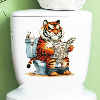 Karikatūru dzīvnieku vannas istabas WC sienu uzlīmes – lauva un zebra, PVC, pašlīmējošas, karikatūras stils