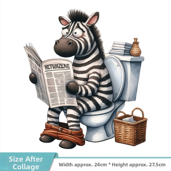 Karikatūru dzīvnieku vannas istabas WC sienu uzlīmes – lauva un zebra, PVC, pašlīmējošas, karikatūras stils