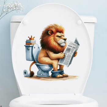 Karikatūru dzīvnieku vannas istabas WC sienu uzlīmes – lauva un zebra, PVC, pašlīmējošas, karikatūras stils