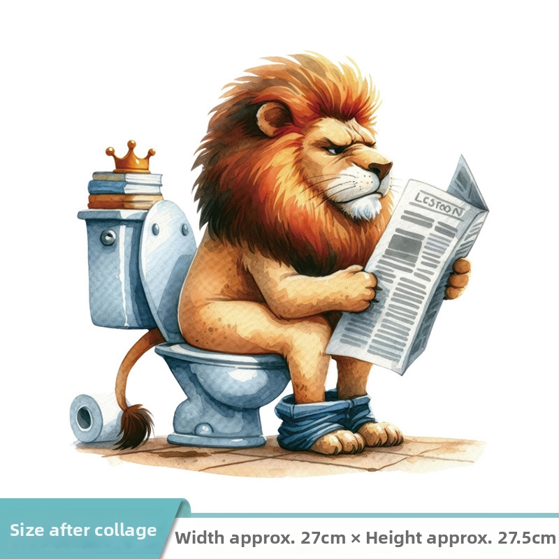 Karikatūru dzīvnieku vannas istabas WC sienu uzlīmes – lauva un zebra, PVC, pašlīmējošas, karikatūras stils