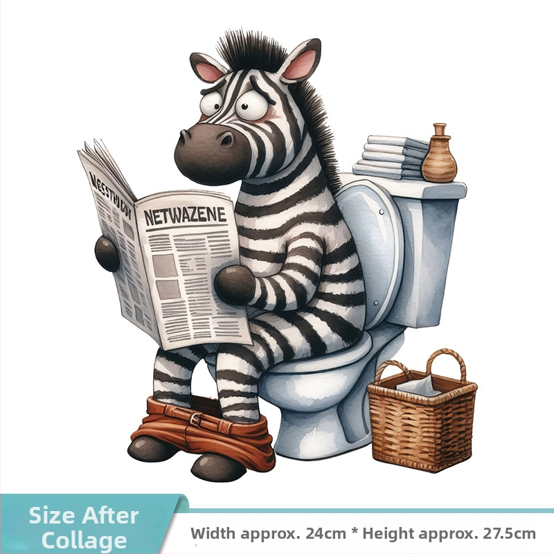 Karikatūru dzīvnieku vannas istabas WC sienu uzlīmes – lauva un zebra, PVC, pašlīmējošas, karikatūras stils