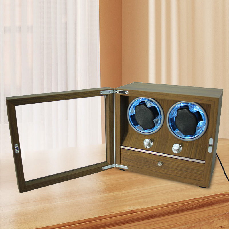 Готова на склад кутия за часовници и бижута с механичен автоматичен навивател и чекмедже, орехово дърво — Ruijia